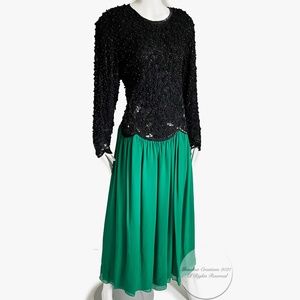 Vintage Naeem Khan Dress Riazee Nights Formal Evening Gown Maxi Beaded Silk L